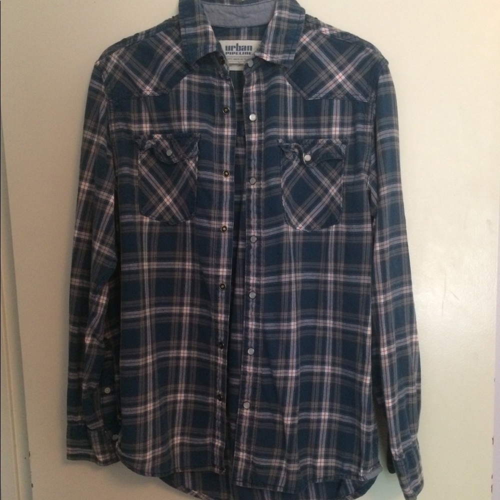 Blue, White, and Red Flannel Shirt